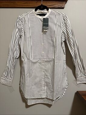 Lauren Ralph Lauren White Shirt with Black Vertical Stripes